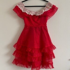 Elegant Scarlet Layered Midi Dress